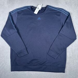 Adidas Sweatshirt Mens Size 2XL Blue Fleece Crewneck Three Stripes Pullover New‎